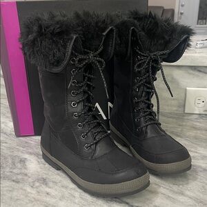 Lane Bryant Black Fur-Trimmed Winter Boots